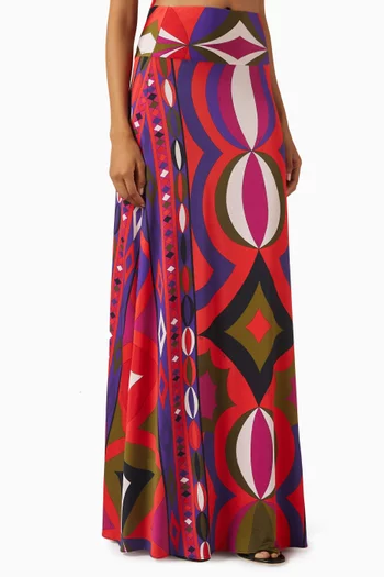 Geometric-print Maxi Skirt in Jersey-satin