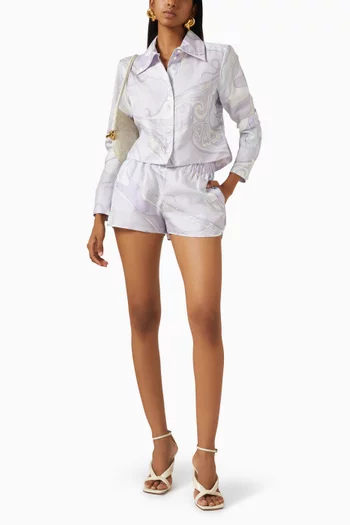 Iride-print Cropped Shirt in Silk-twill