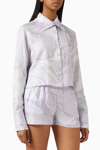 Iride-print Cropped Shirt in Silk-twill