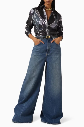 قميص بنقشة تجريدية حرير تويل