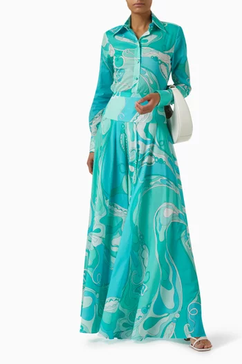 تنورة طويلة بنقشة اوركيدي قطن موسلين