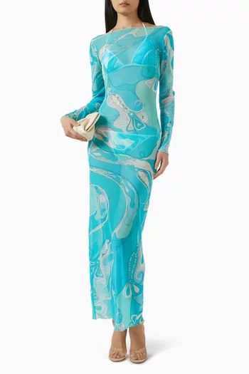 Marmo-print Cover-up Dress in Mesh