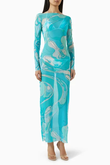 Marmo-print Cover-up Dress in Mesh