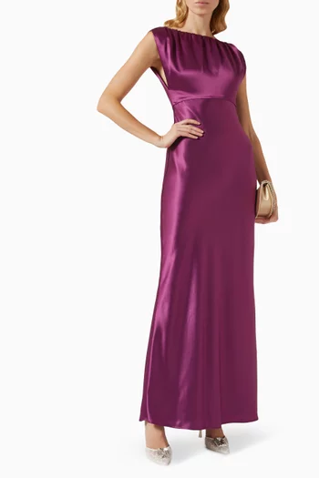 Ophelia Gathered Maxi Dress in Silk Blend