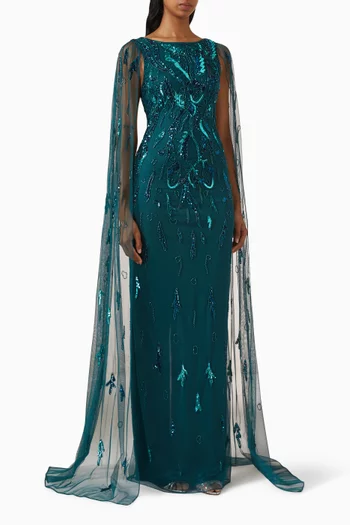 Melissa Embellished Cape Gown