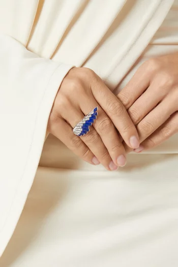 خاتم وينجز رايزنج مرصع بلازورد وماس ذهب أبيض عيار 18