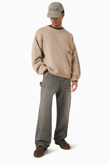 Wide Leg Double Knee Jeans in Cotton Canvas