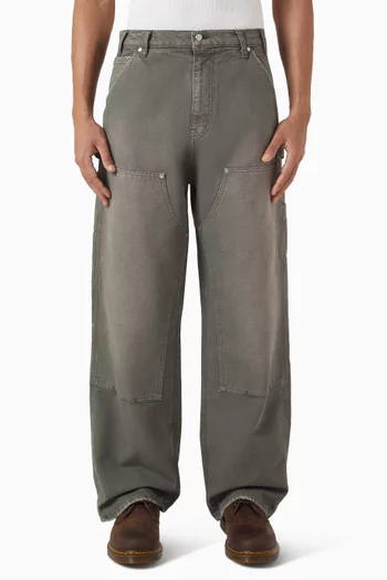 Wide Leg Double Knee Jeans in Cotton Canvas