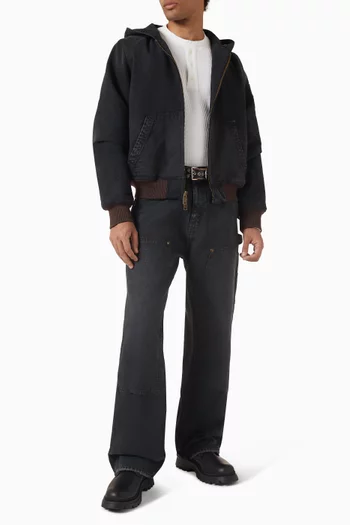 Wide Leg Double Knee Jeans in Cotton Canvas