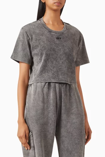 تي شيرت قصير مطرز بشعار الماركة قطن