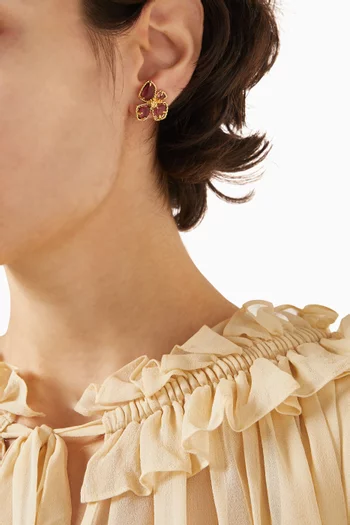 أقراط كبيرة بتصميم زهور معدن مطلي ذهب عيار 12