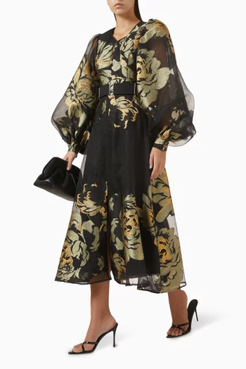 Floral-print Belted Midi Dress