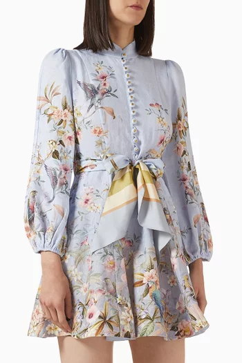 فستان ربيلين قصير بأزرار كتان