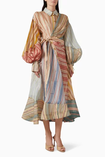 فستان ربيلين متوسط الطول بنقشة مخططة