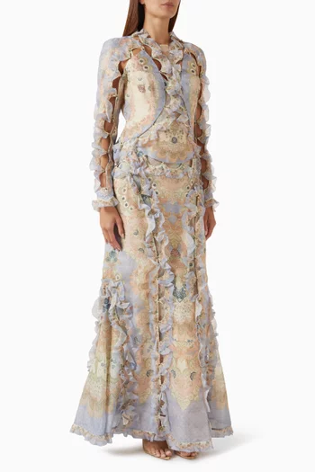 Rebellion Scallop Maxi Dress in Silk-linen