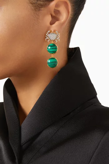 أقراط مالاكيتا بتصميم سلطعون برونز مطلي ذهب عيار 24