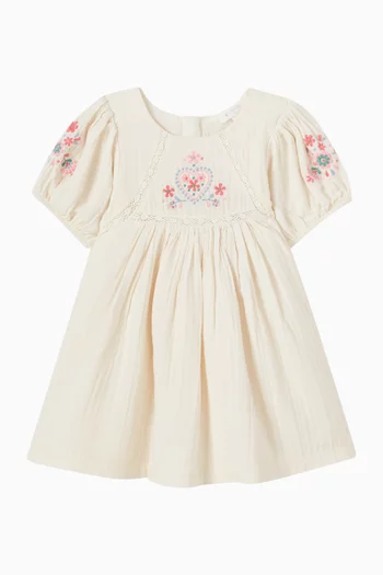 Embroidered Dress in Organic Cotton Muslin