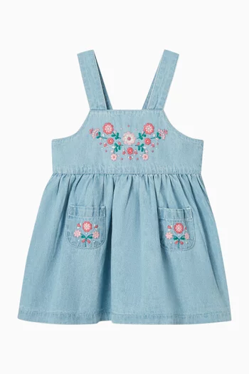 Embroidered Pinafore in Cotton Denim