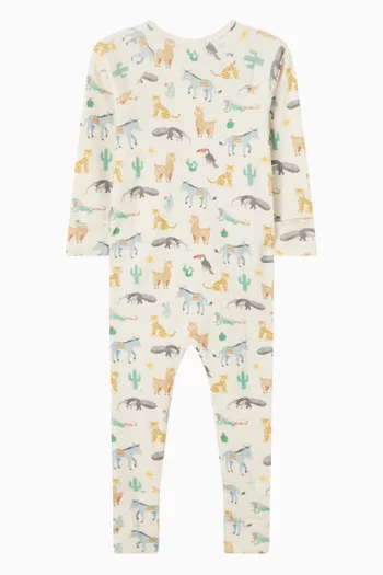 لباس قطعة واحدة بسحّاب ونقشة حيوانات