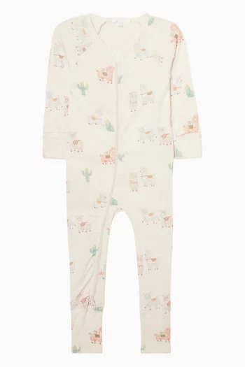 لباس قطعة واحدة بسحّاب ونقشة حيوانات