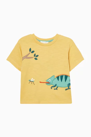 تي شيرت فضفاض مزين بحرباء قطن جيرسيه عضوي