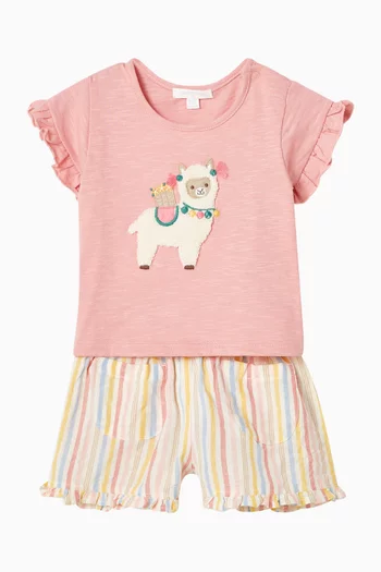 تي شيرت مزين بكشكش وتطريز طائر السنونو قطن عضوي