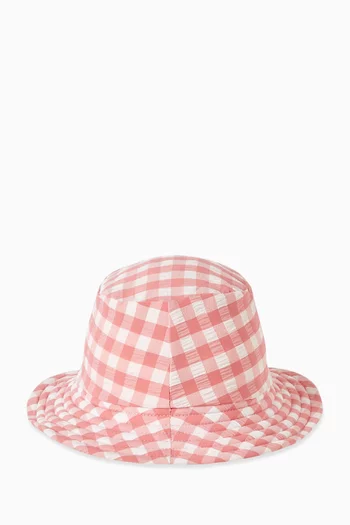 قبعة باكيت بنقشة مربعات غينغهام قطن عضوي