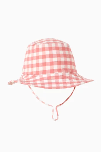 قبعة باكيت بنقشة مربعات غينغهام قطن عضوي