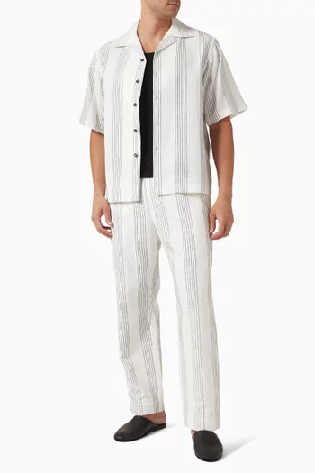 بنطال منتجعات بنقشة خطوط بارزة مزيج كتان