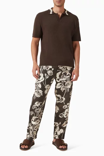 Hand Crochet Collar Polo Shirt in Cotton-blend