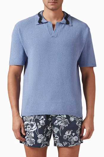 Hand Crochet Collar Polo Shirt in Cotton-blend