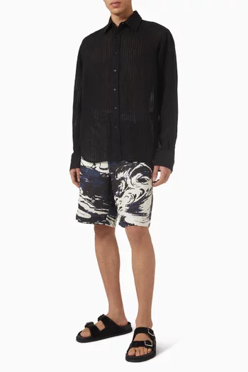 Sheer Stripe Woven Shirt in Linen-blend