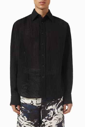 Sheer Stripe Woven Shirt in Linen-blend