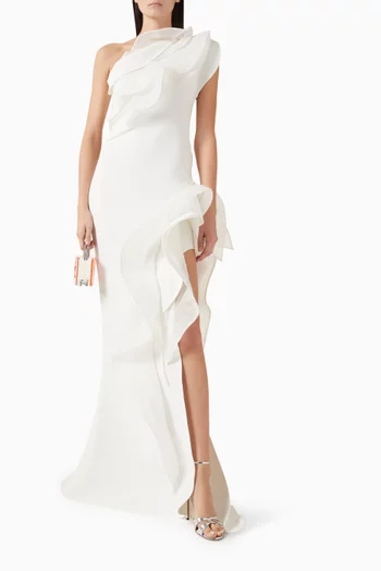 Excitement Ruffle Gown in Crepe