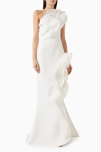 Excitement Ruffle Gown in Crepe