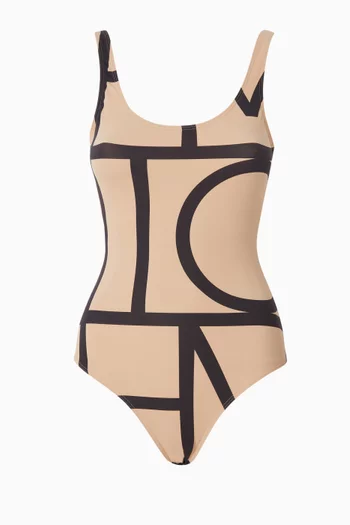 لباس سباحة قطعة واحدة بنقشة حروف شعار الماركة