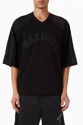 تي شيرت اولي بأكمام من قماش شبكي قطن جيرسيه