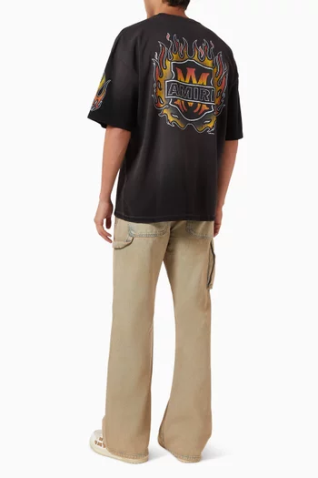 تي شيرت فضفاض مزين بنار مشتعلة قطن