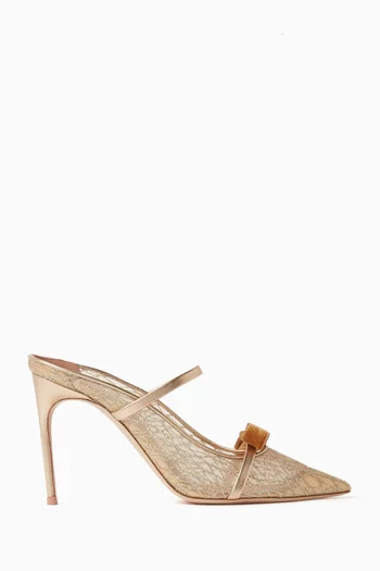 حذاء اورورا مفتوح من الخلف بكعب 90 مم قماش شبكي مزين بغليتر