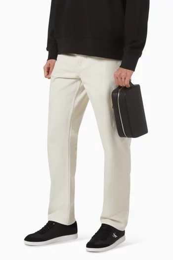 Embossed Emblem Logo Wash Bag in Leather