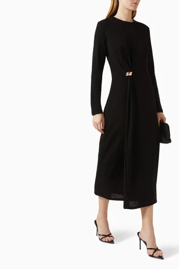 Cinched Waist Midi Dress in Wool-blend