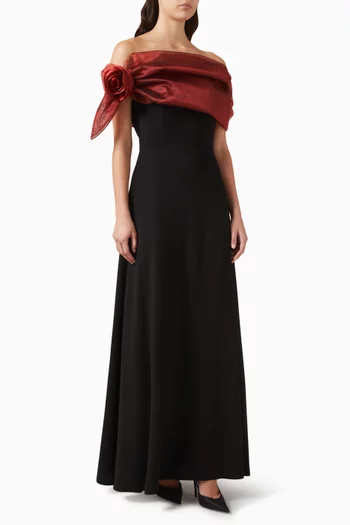 فستان سهرة بأكتاف مكشوفة كريب وأورجانزا