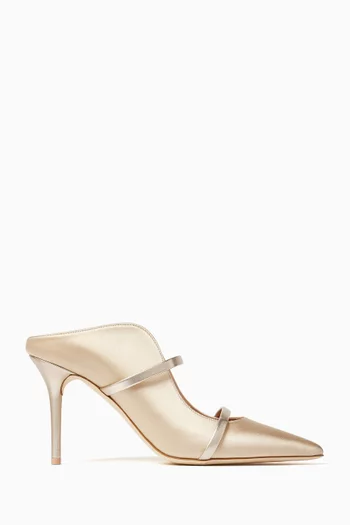 Maureen 85 Mules in Satin & Metallic Nappa