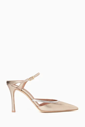 حذاء يولا مفتوح من الخلف بكعب 90 مم جلد لامع