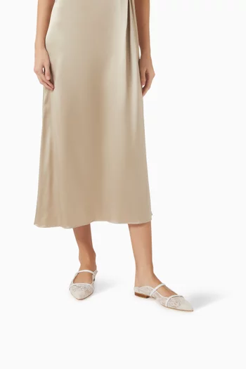 حذاء مورين مفتوح من الخلف بكعب مسطح دانتيل وجلد