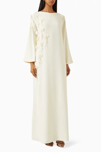 Feather-trim Kaftan in Crepe