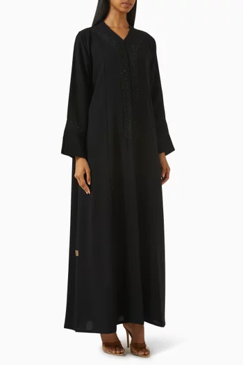 Thread-embroidered Abaya in Crepe