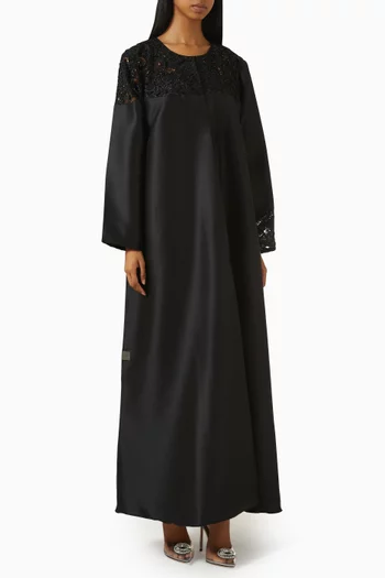 Lace-panel Abaya in Satin