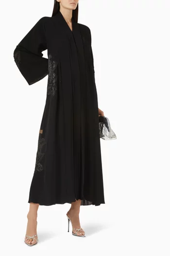 Tonal Floral-embroidered Abaya