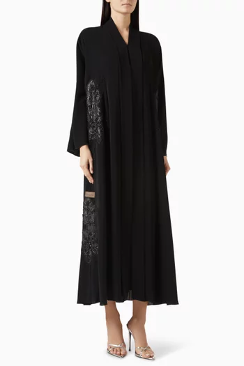 Tonal Floral-embroidered Abaya